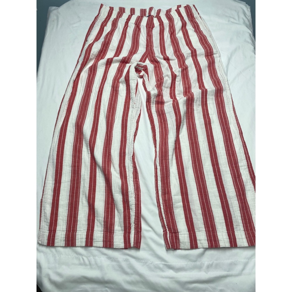Old Navy High Rise Wide Leg Striped Cotton Gauze Pants Red White XL